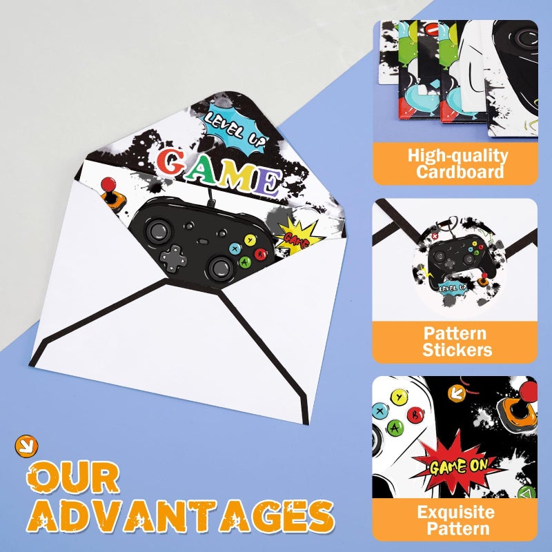 WERNNSAI Video Game Thank You Cards - 24 PCS Kids Thank You Cards with Envelopes Stickers Video Game Birthday Decorations Fill in Blank Notes for Kids Birthday Baby Shower 4'' X 6'' - Image 3
